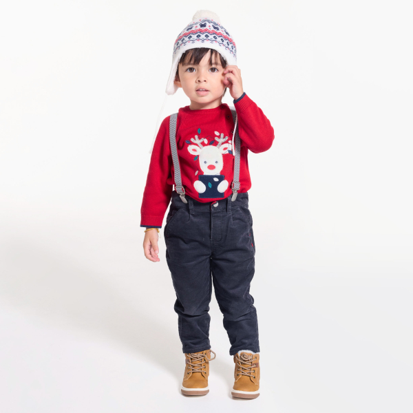 بنطال مخملي فاخر مزود بحمّالات قابلة للإزالة، رمادي، ولادي رُضع